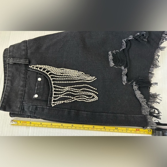 NWT CASHMERE & CHAMPAGNE DIAMOND TASSELS RIPPED DENIM SHORTS Sz. S - Picture 14 of 14